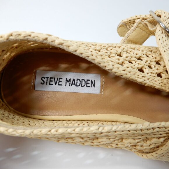 STEVE MADDEN Alara Buckled Ballet Mary Jane Flats Size 8 Natural Raffia NEW - Picture 10 of 12